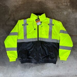 Mens Body guard Safety Gear neon high visibility reflective Hooded coat XL NWT